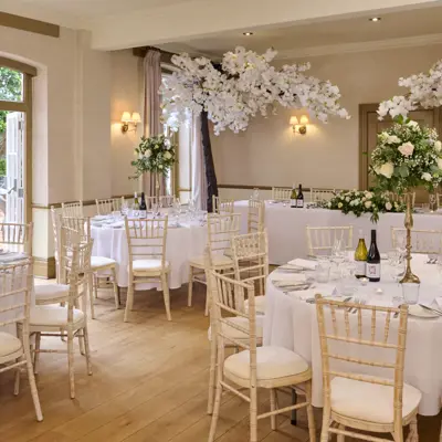 wedding breakfast set up in Lombard room