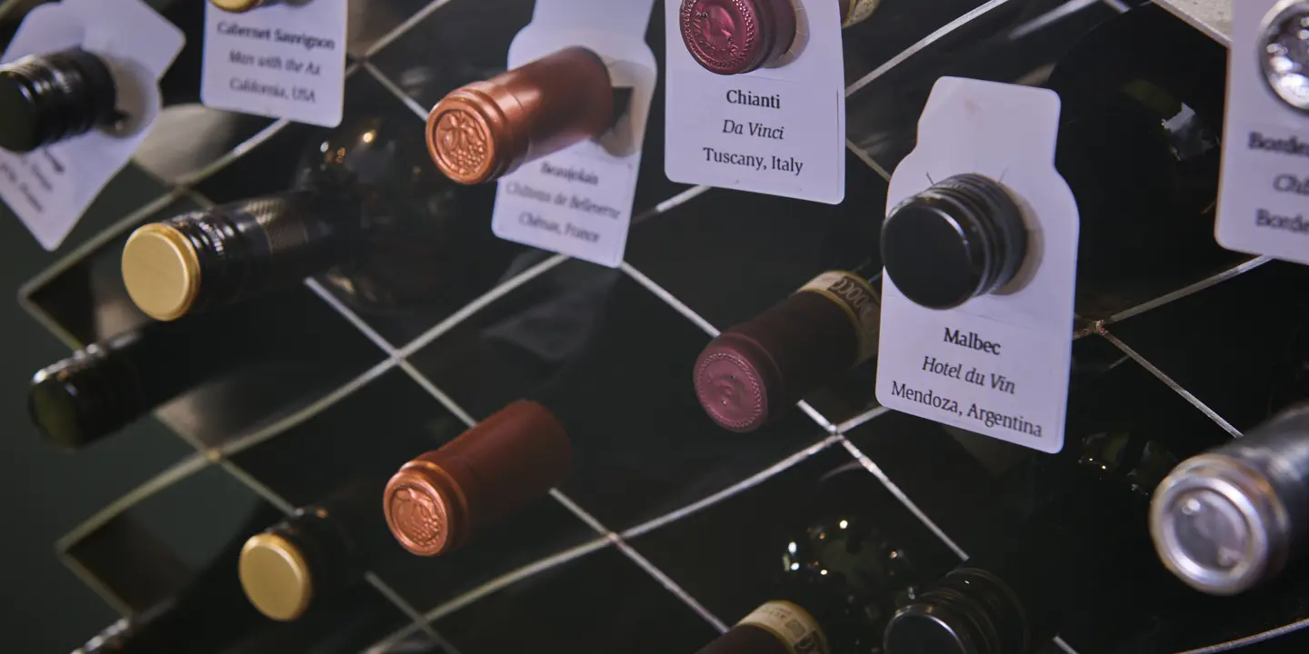 close up of a wine shelf