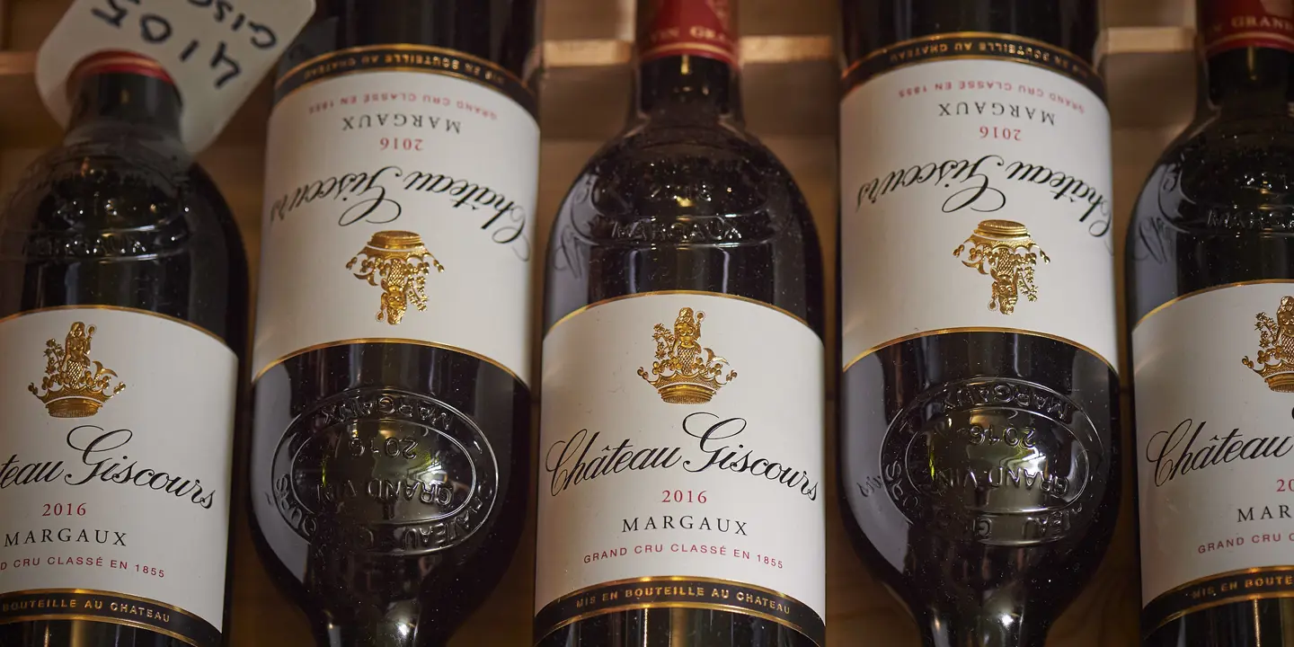 Close up of bottles of wine